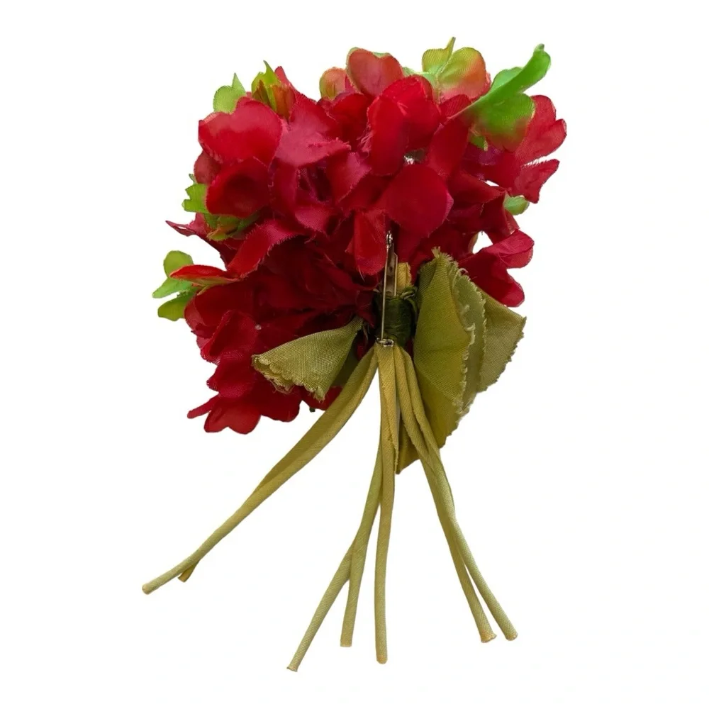 Vintage Fabric Red Hydrangea Flower Pin